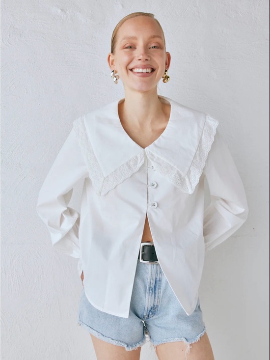 Vrg Grl Tops - VRG GRL White Eyelet Collar Button-Up Blouse | MAE BLOUSE WHITE
